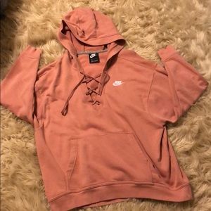 Pink Nike lace up hoodie